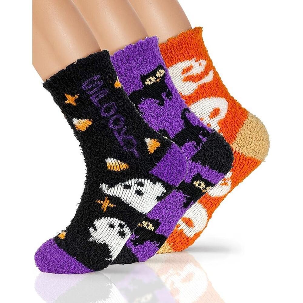 Fuzzy Socks Women 4X Thicker 2X Softer Cozy Warm Halloween Fall Gift Plush Pair